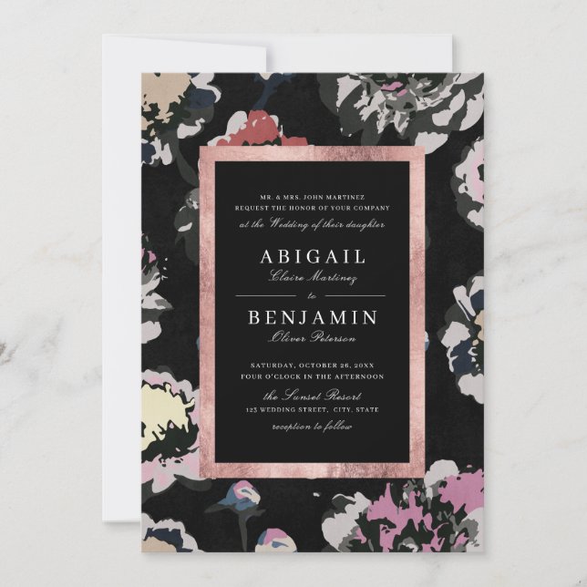 Invitation Mariage abstrait noir classique moderne (Devant)