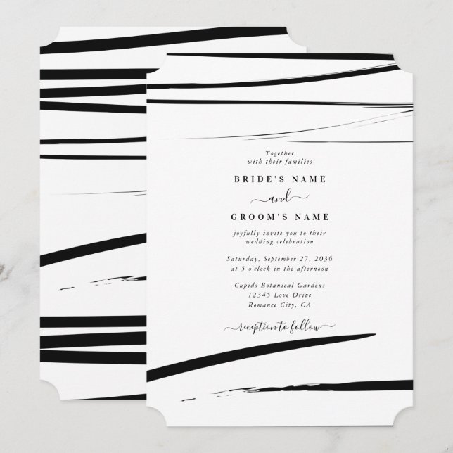 Invitation Mariage Abstrait noir moderne (Devant / Derrière)
