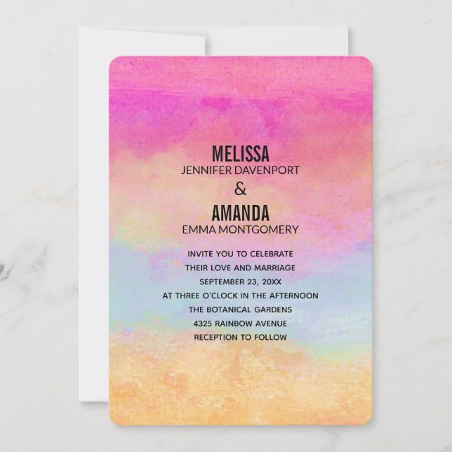 Invitation Mariage Abstrait Rayures Arc-en-ciel Rose Bleu Jau (Devant)