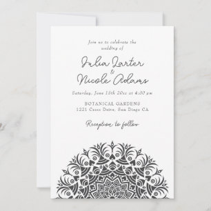 Invitation Mariage Abstrait Rétro Mandala Blanc Craie