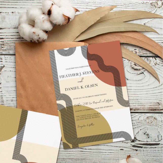 Invitation Mariage Abstrait Retro Mustard Beige Terracotta (Créateur téléchargé)