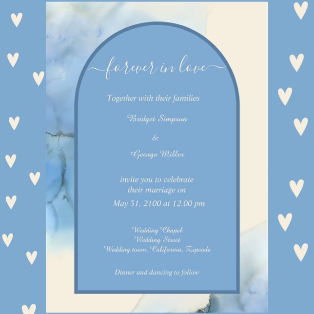 Invitation mariage abstrait romantique bleu (romantic blue abstract coastal wedding invitation by wedding Hobinishop)