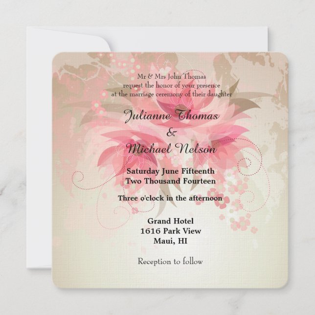 Invitation Mariage Abstrait rose (Devant)