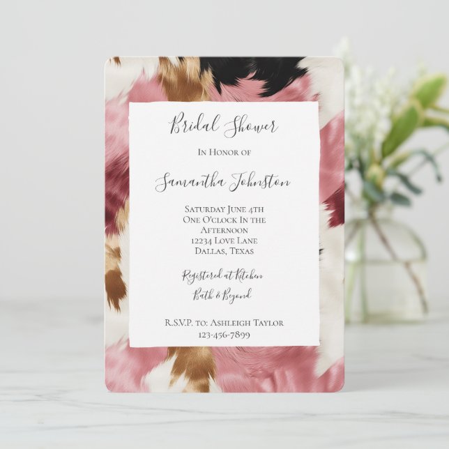 Invitation Mariage Abstrait Rose Blanc Or Noir (Debout devant)