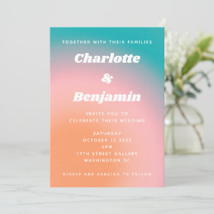Invitation Mariage Abstrait rose Turquoise rétro