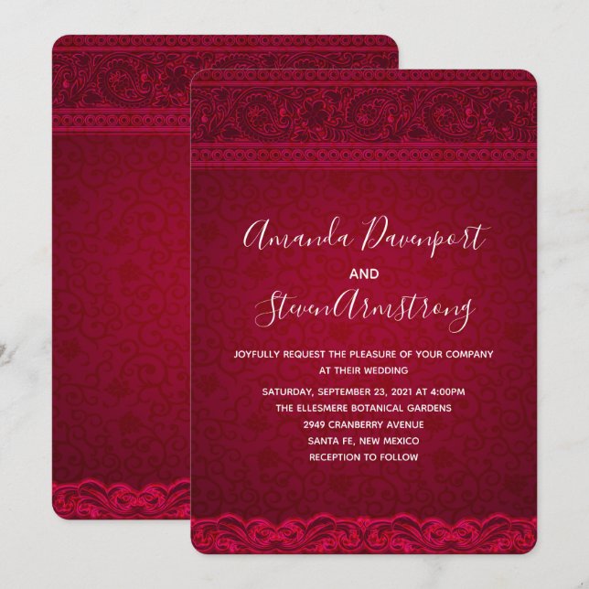 Invitation Mariage Abstrait Rouge Élégant et Raffiné (Devant / Derrière)
