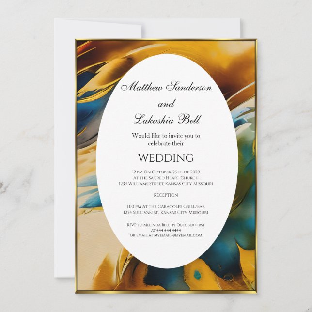 Invitation Mariage Abstrait sarcelle or Élégant Moderne (Devant)