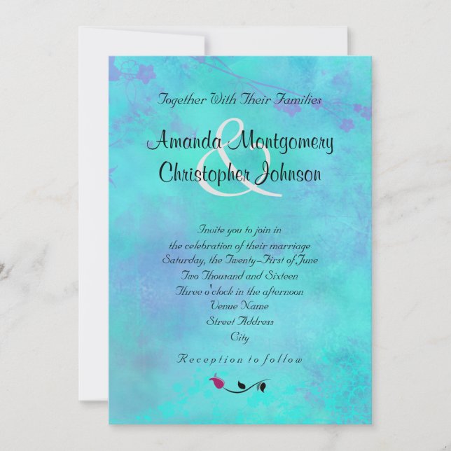 Invitation Mariage Abstrait turquoise et violette (Devant)