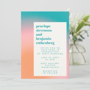 Invitation Mariage Abstrait Turquoise rose orange super