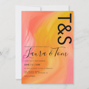 Invitation Mariage Abstrait Typographie Orange Rose Marbre 
