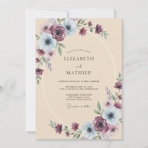 Invitation Mariage Acier Améthyste Ranunculus Eucalyptus