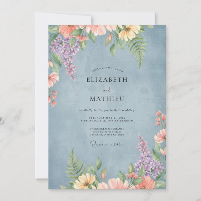Invitation Mariage Acier Corail Wisteria (Devant)