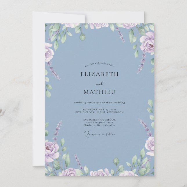 Invitation Mariage Acier Mauve Pivoine (Devant)