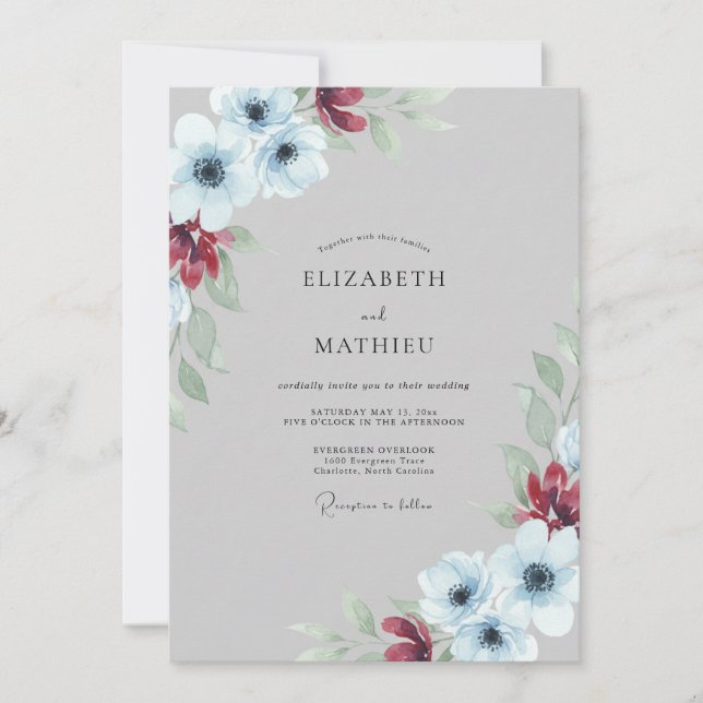 Invitation Mariage Acier Rouge Coquelicot (Devant)