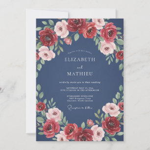 Invitation Mariage Acier Rouge Poussiéreux Rose