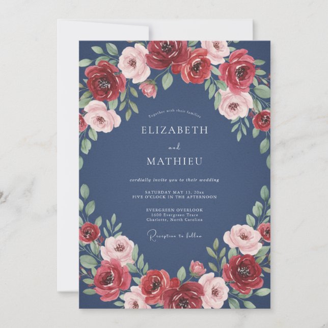 Invitation Mariage Acier Rouge Poussiéreux Rose (Devant)