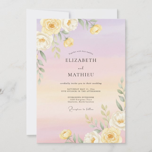 Invitation Mariage Aérien Aquarelle Lavande (Devant)