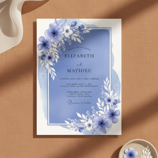 Invitation Mariage aérien bleu ardoise en fleurs (Créateur téléchargé)