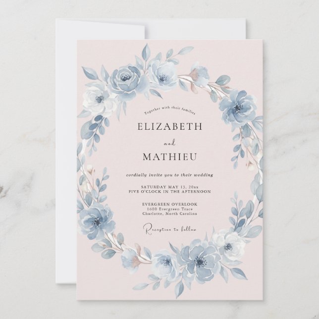 Invitation Mariage aérien bleu poussiéreux (Devant)