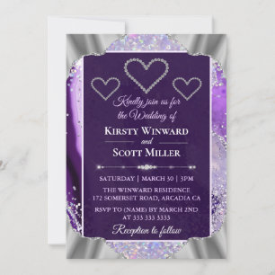 Invitation Mariage Agate Faux Holo Pailleté Violet Élégant
