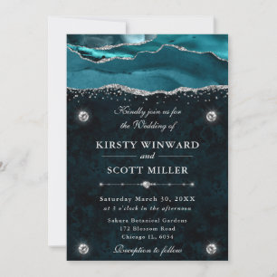 Invitation Mariage Agate Pailleté de Sarcelle et d'Argent