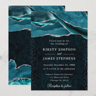Invitation Mariage Agate Pailleté Sarcelle et Argent