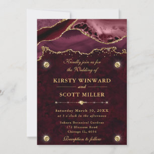 Invitation Mariage Agate Pailletée Rouge et Or