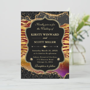 Invitation Mariage Agate Safari Jungle Or et Rayures de Tigre