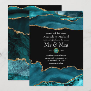 Invitation Mariage Agate Sarcelle et Or