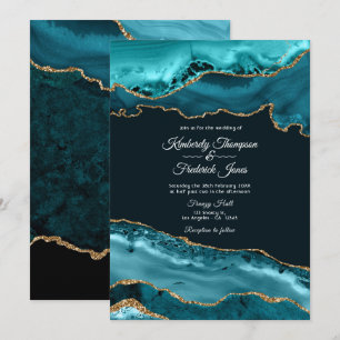 Invitation Mariage Agate Sarcelle et Or