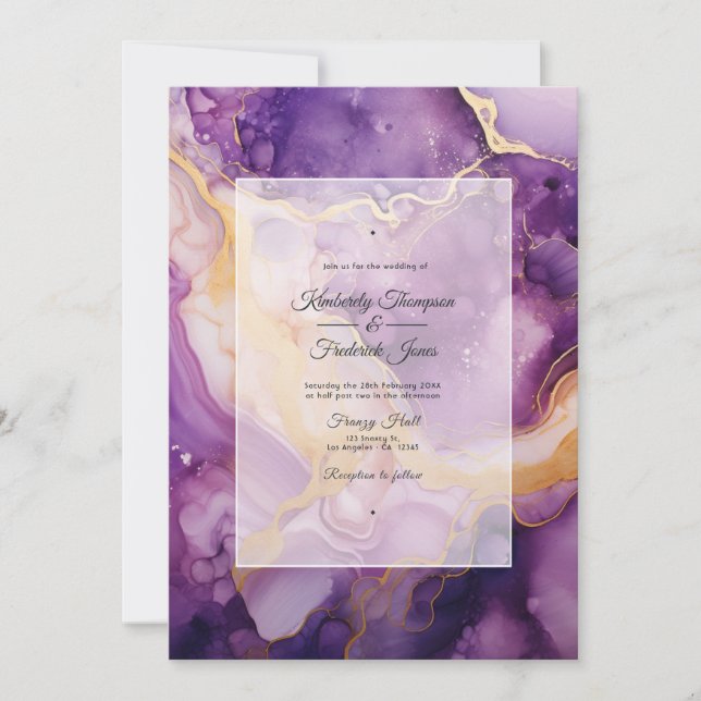 Invitation Mariage Agate Violet et Or (Devant)