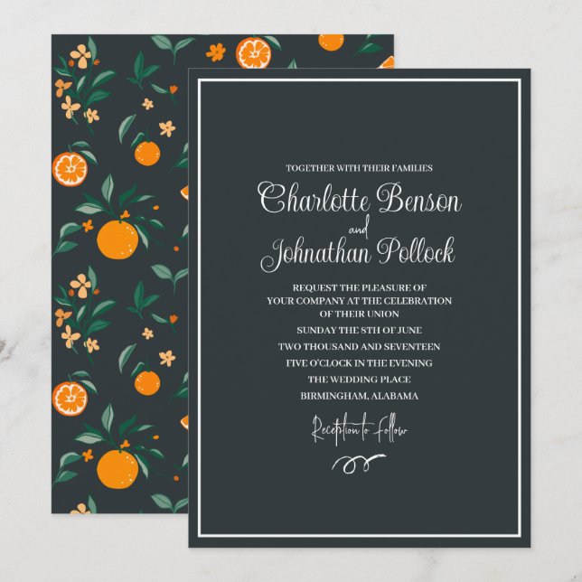 Invitation Mariage Agrumes Bloom Oranges et Botaniques (Devant / Derrière)