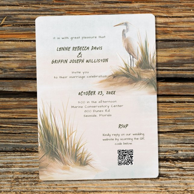 Invitation Mariage Aigrette Blanche sur les Dunes (Créateur téléchargé)