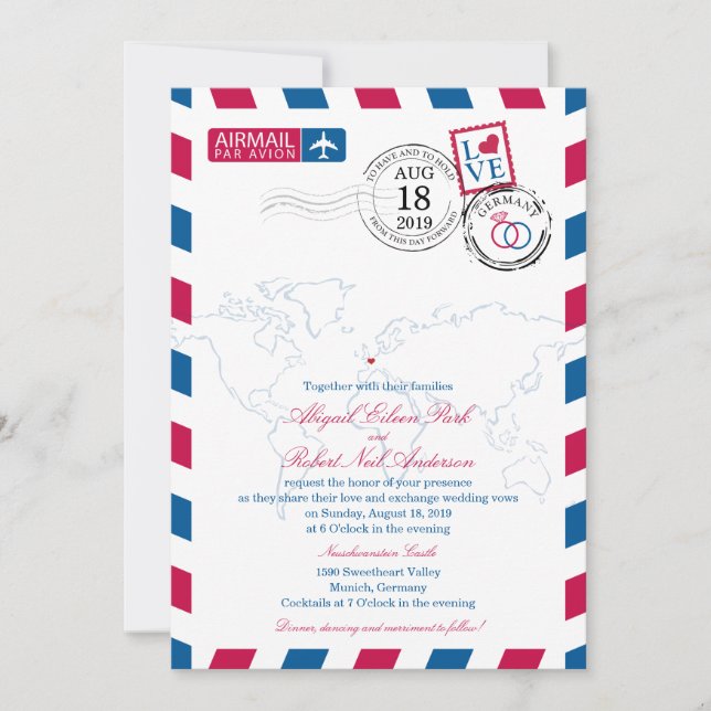 Invitation Mariage Airmail Allemagne (Devant)
