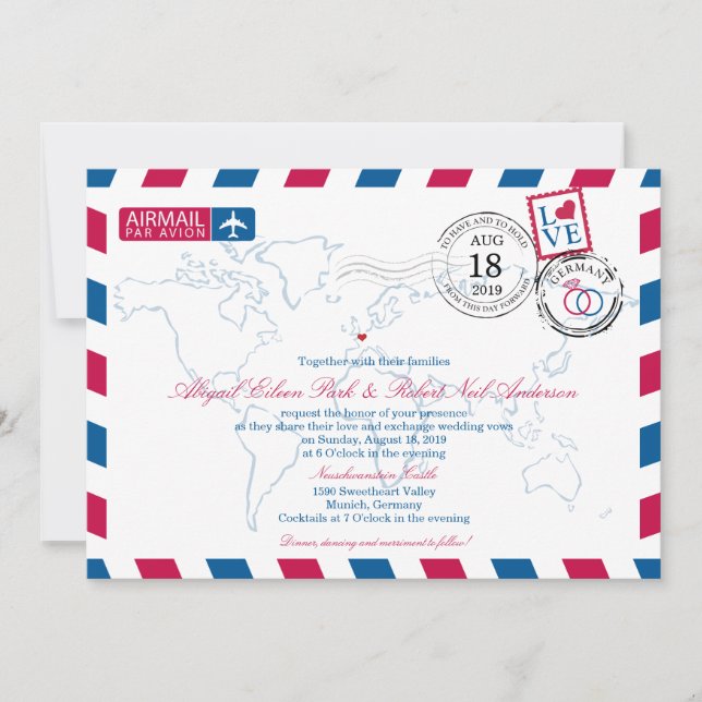 Invitation Mariage Airmail Allemagne (Devant)