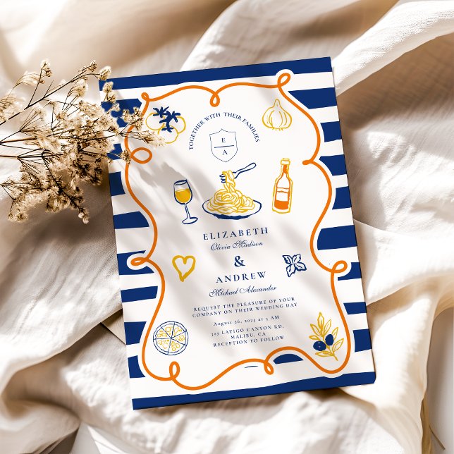 Invitation Mariage alimentaire italien de la marine Doodles (Créateur téléchargé)