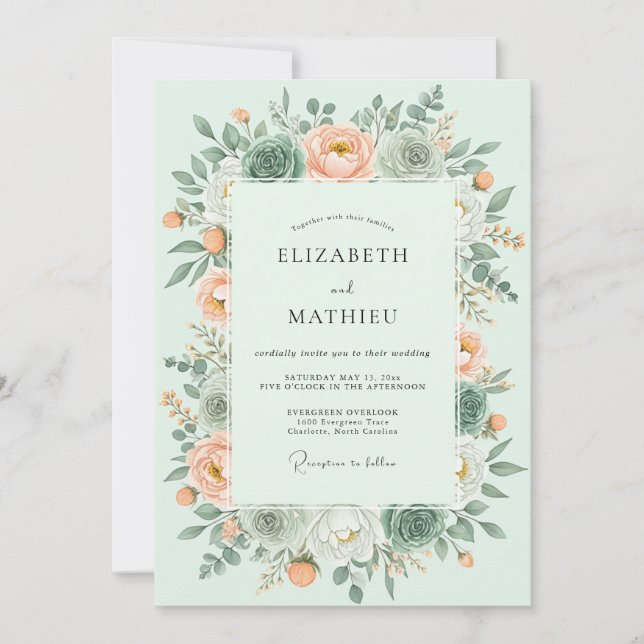 Invitation Mariage Alluring de Succulentes Vert Menthe (Devant)