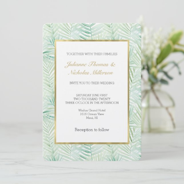 Invitation Mariage Aloha aux Feuilles Tropicales Vertes (Debout devant)