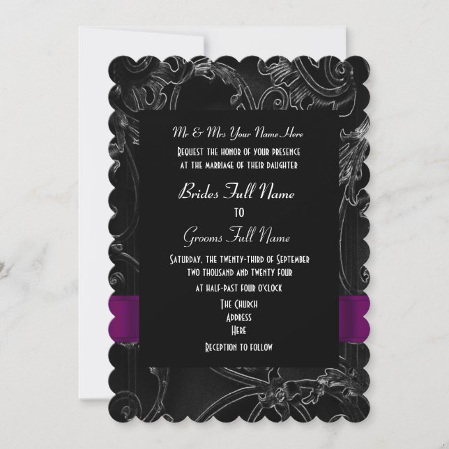 Invitation mariage alternatif gothique damassé (Devant)