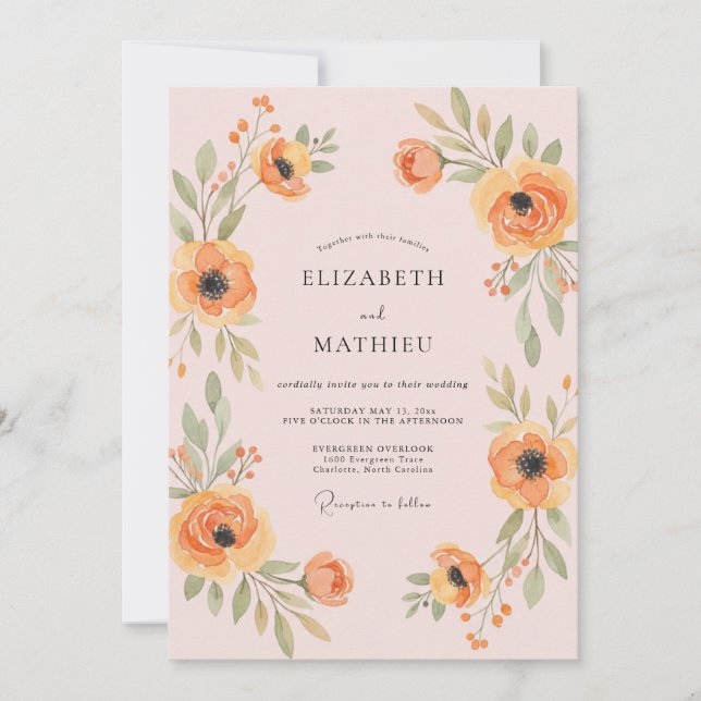 Invitation Mariage Ambre Abricot Coquelicot (Devant)