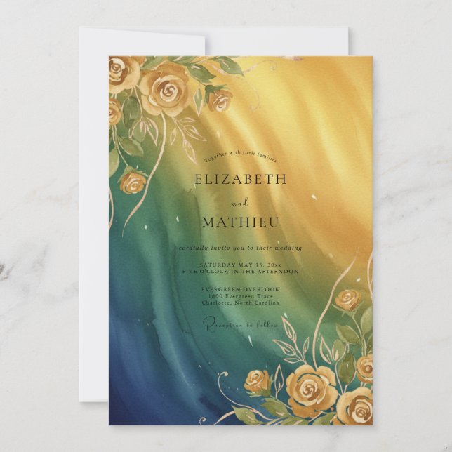 Invitation Mariage Ambre Aqua Rose (Devant)