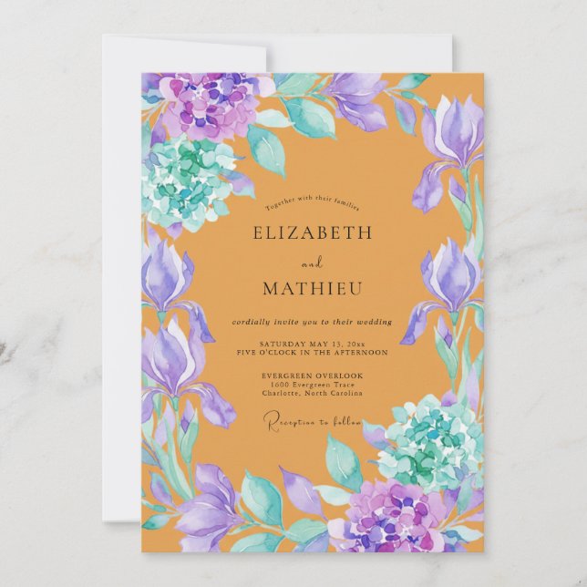 Invitation Mariage Ambre Iris Eucalyptus Violet (Devant)