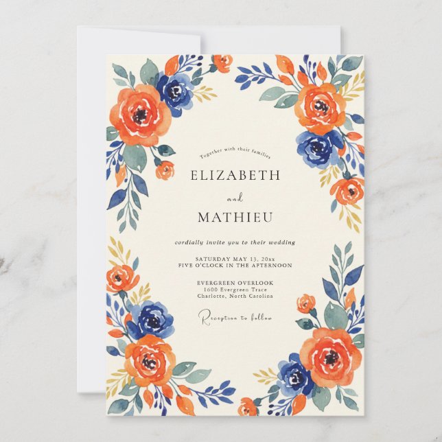 Invitation Mariage Ambre Navy Ranunculus Eucalyptus (Devant)