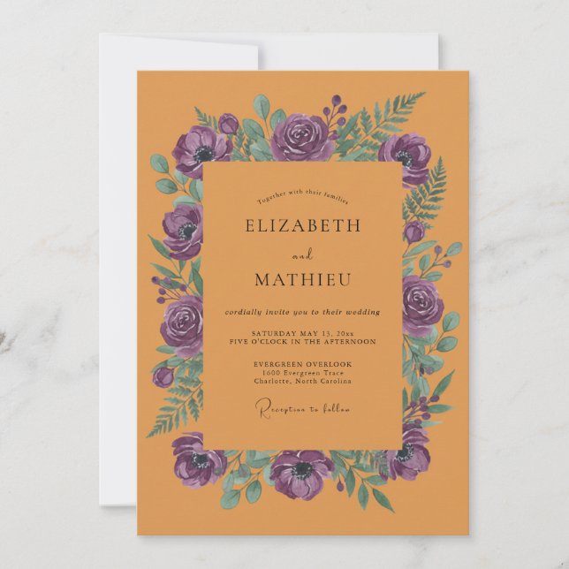 Invitation Mariage Ambre Pourpre Ranunculus Eucalyptus (Devant)