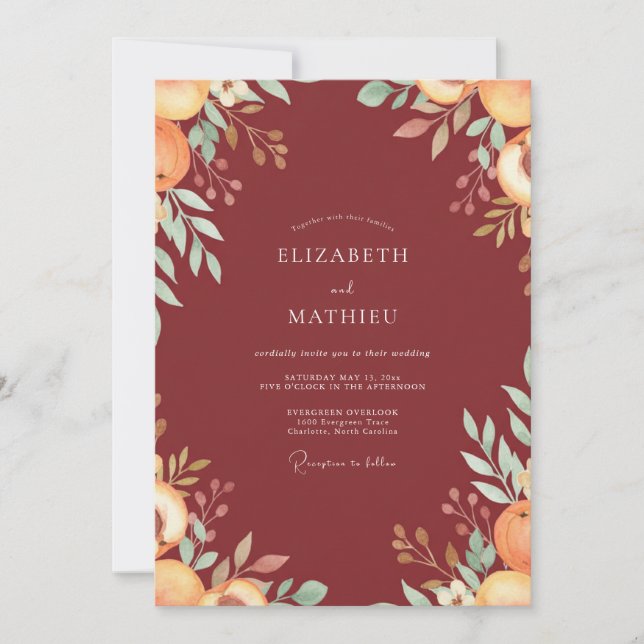 Invitation Mariage ambre ranunculus eucalyptus rouille (Devant)