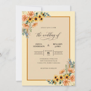 Invitation Mariage Ambre Tournesol Eucalyptus Rustique