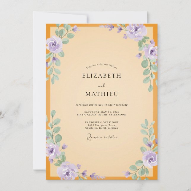 Invitation Mariage Ambre Violet Ranunculus Eucalyptus (Devant)