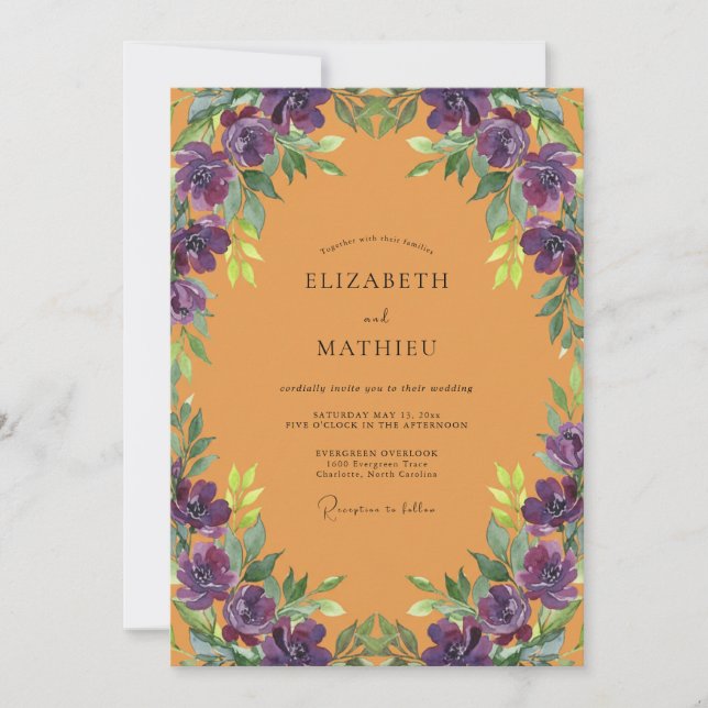 Invitation Mariage Ambre Violet Ranunculus Eucalyptus Poussié (Devant)