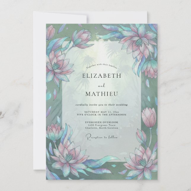 Invitation Mariage Améthyste Aqua Lotus Eucalyptus (Devant)