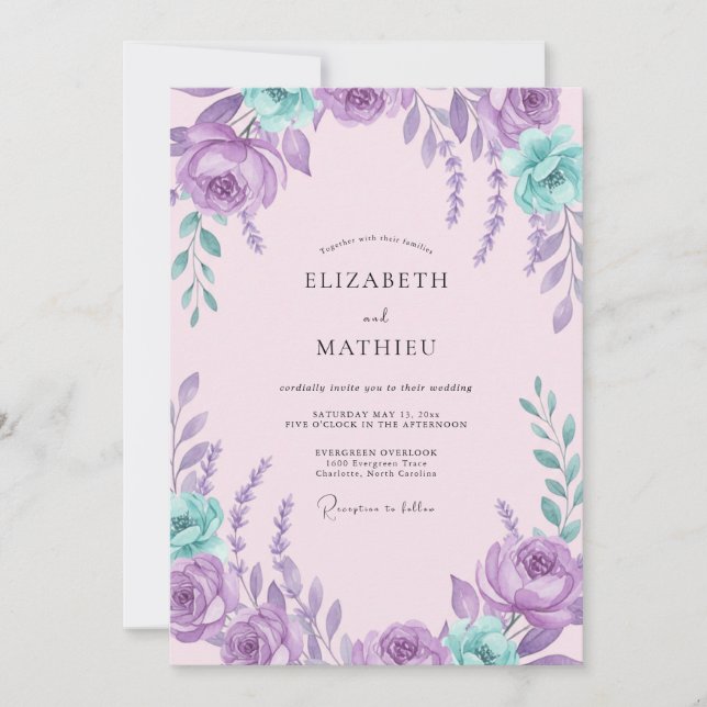 Invitation Mariage Améthyste Aqua Petal (Devant)